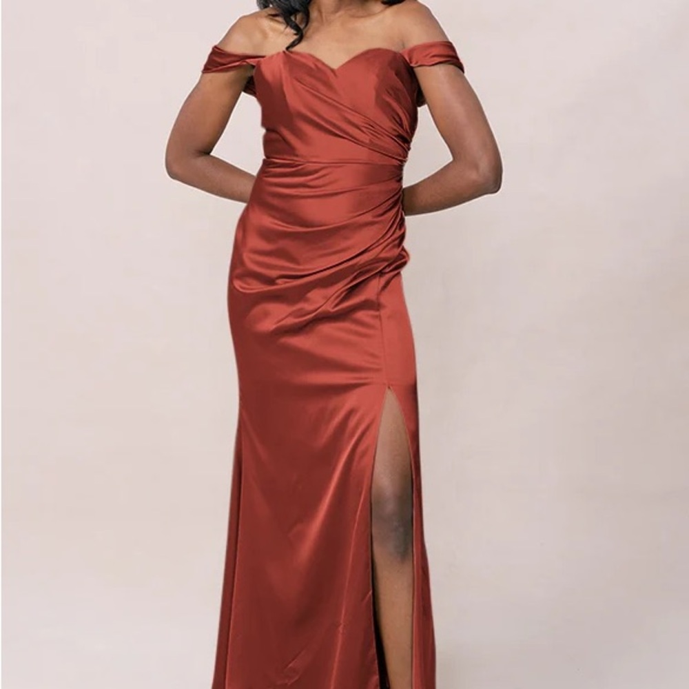 Elegant Off-Shoulder Rust Dress